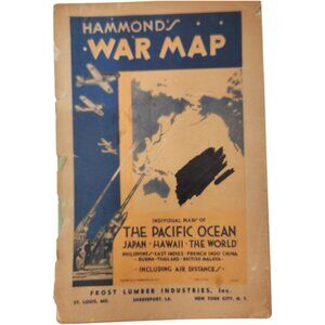 Hammonds War Map The Pacific Ocean Japan Hawaii The World Vintage WWII Era 1940s